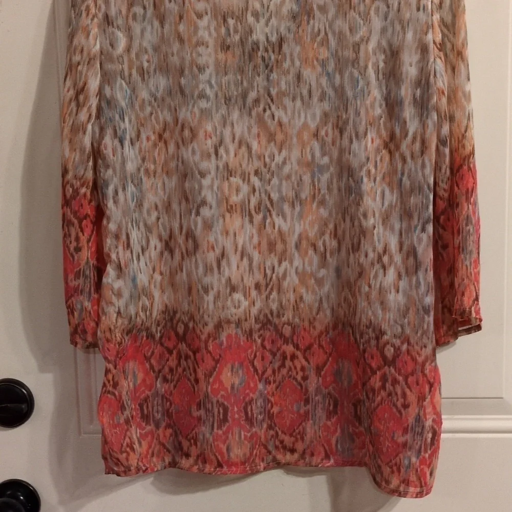 Chicos Tunic: Sheer, Abstract Print Embellished With Beads & Rhinestones, V-Neck - Picture 10 of 16